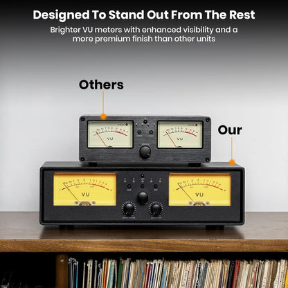 NEOHIPO ET30 features brighter VU meters for enhanced visibility and premium finish compared to standard audio selector units.
