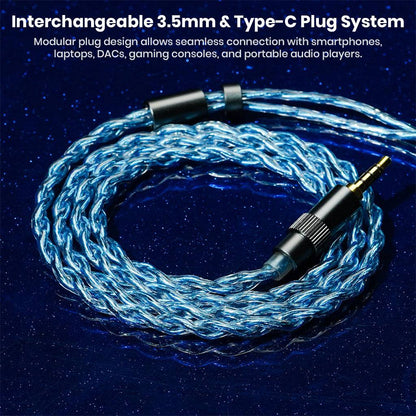 Blue braided hybrid IEM cable for headphones