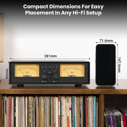 NEOHIPO ET30 compact dimensions for easy integration into any Hi-Fi setup, measuring 281mm wide and 80mm tall.