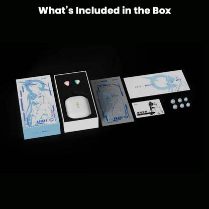 EPZ G30 gaming IEM full box contents including IEMs, boom mic, eartips, and illustrated packaging for a complete audio setup.