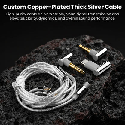 Custom copper-plated thick silver cable for TANCHJIM FOLA IEMs with high-purity signal transmission and enhanced audio clarity.