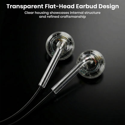 MOONDROP Nice Buds wired earphones feature a transparent flat-head design that reveals internal structure and refined craftsmanship.