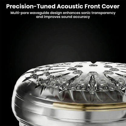 Detailed view of MOONDROP Nice Buds' acoustic front cover with multi-pore waveguide for enhanced sound transparency and clarity.