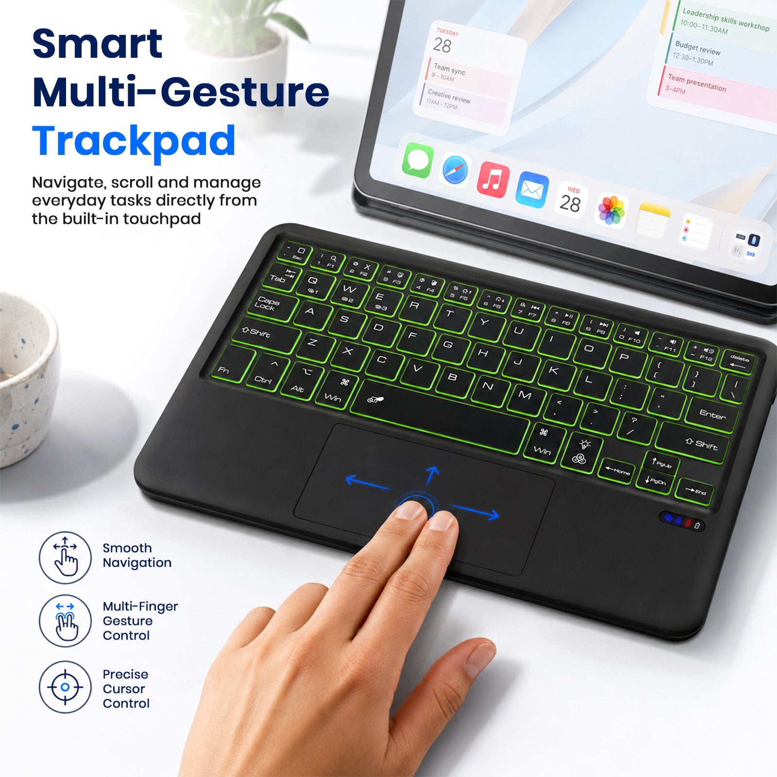  black wireless Bluetooth keyboard and multi-gesture trackpad for smooth control