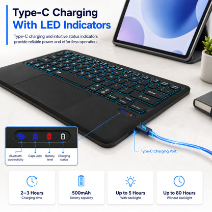  black wireless Bluetooth keyboard, compact 64-key layout, measuring 15 x 24.7 x 0.5 cm, lightweight and portable