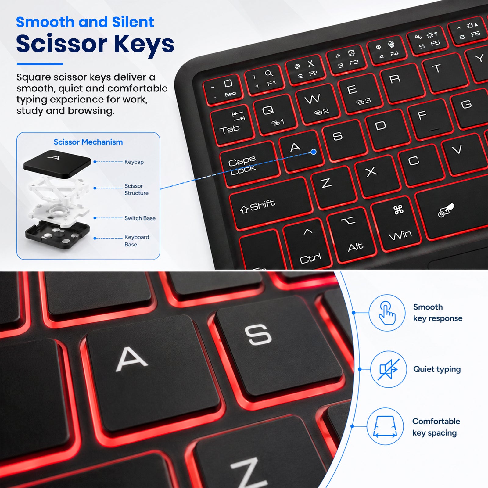  black wireless Bluetooth keyboard, smooth and silent key design, compatible with multiple devices