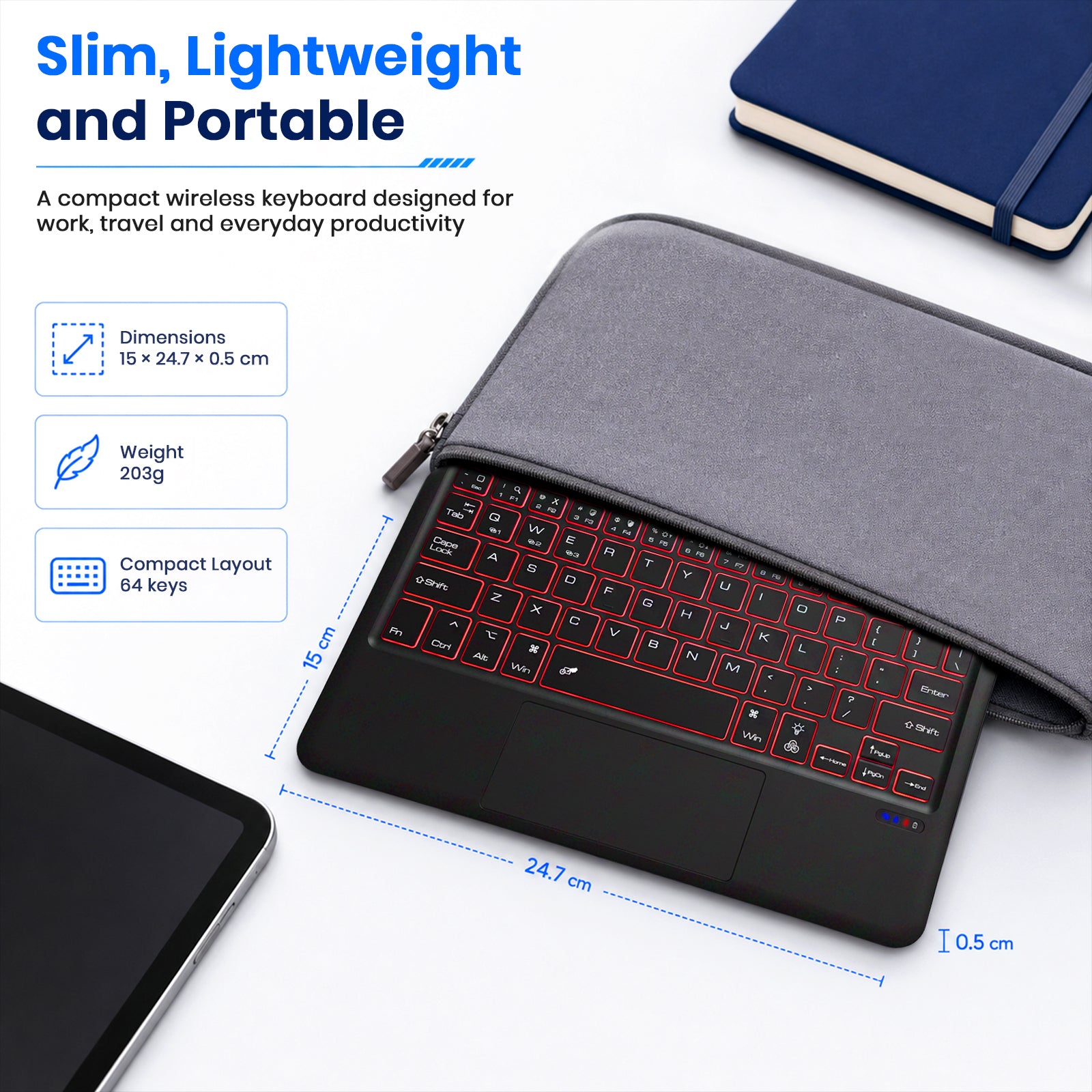  black wireless Bluetooth keyboard portable 