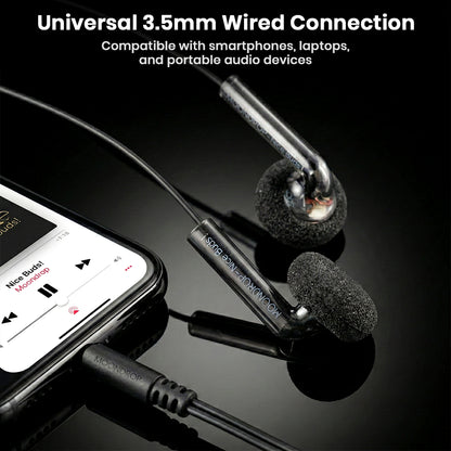MOONDROP Nice Buds wired earphones with universal 3.5mm jack compatible with smartphones, laptops, and portable audio devices.