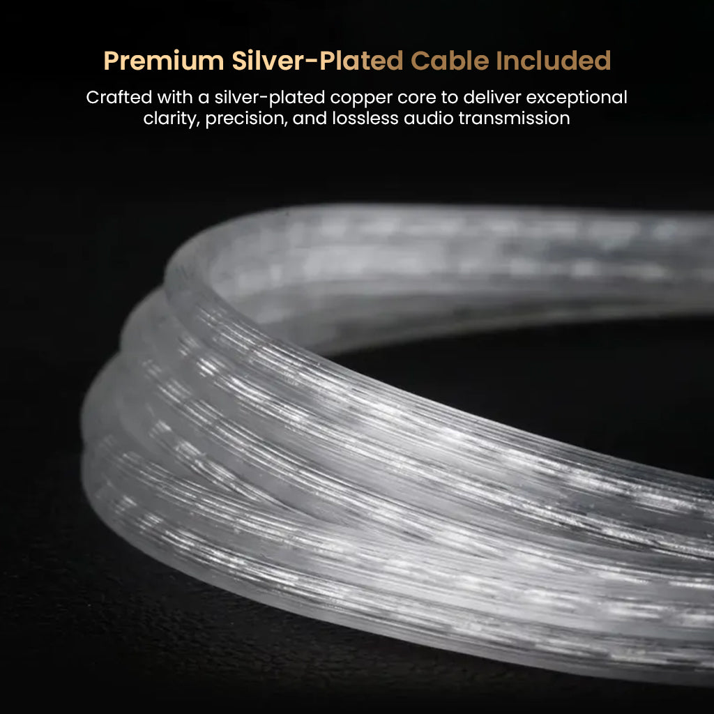 Premium silver-plated cable included with KZ Pisces IEM, offering lossless audio transmission and enhanced clarity.