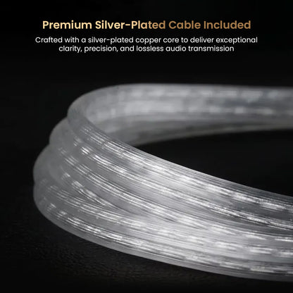 Premium silver-plated cable included with KZ Pisces IEM, offering lossless audio transmission and enhanced clarity.