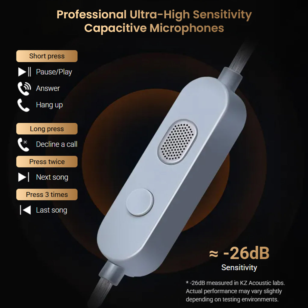 KZ Pisces IEM inline remote with ultra-high sensitivity capacitive microphone and multifunction button controls.