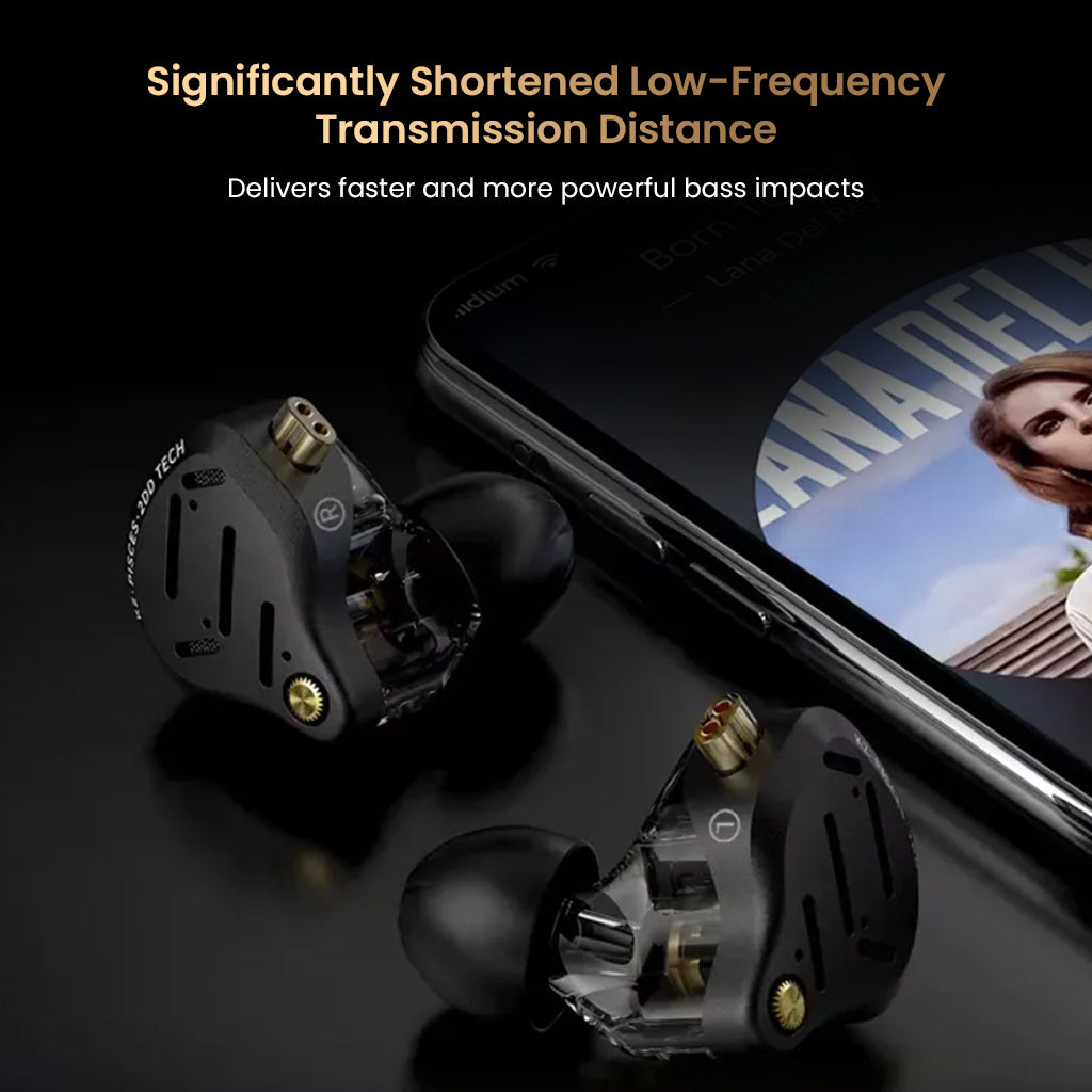 KZ Pisces IEMs with shortened low-frequency transmission distance for faster and more powerful bass response.