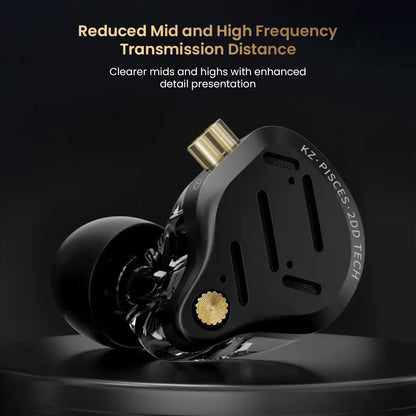 KZ Pisces IEM with reduced mid and high frequency transmission distance for clearer and more detailed sound.