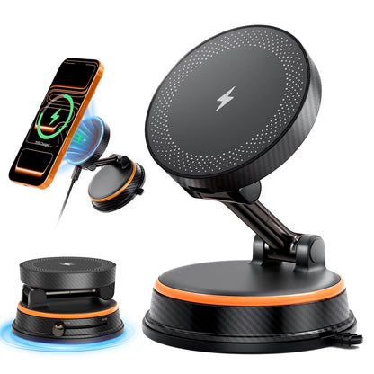 TECPHILE - 2 IN 1 360° Vacuum Magnetic Phone Holder with Wireless Charging