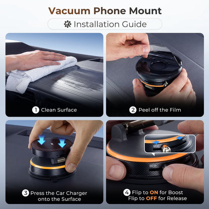 TECPHILE - 2 IN 1 360° Vacuum Magnetic Phone Holder with Wireless Charging