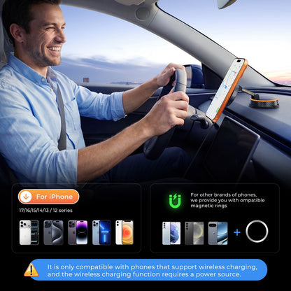 TECPHILE - 2 IN 1 360° Vacuum Magnetic Phone Holder with Wireless Charging