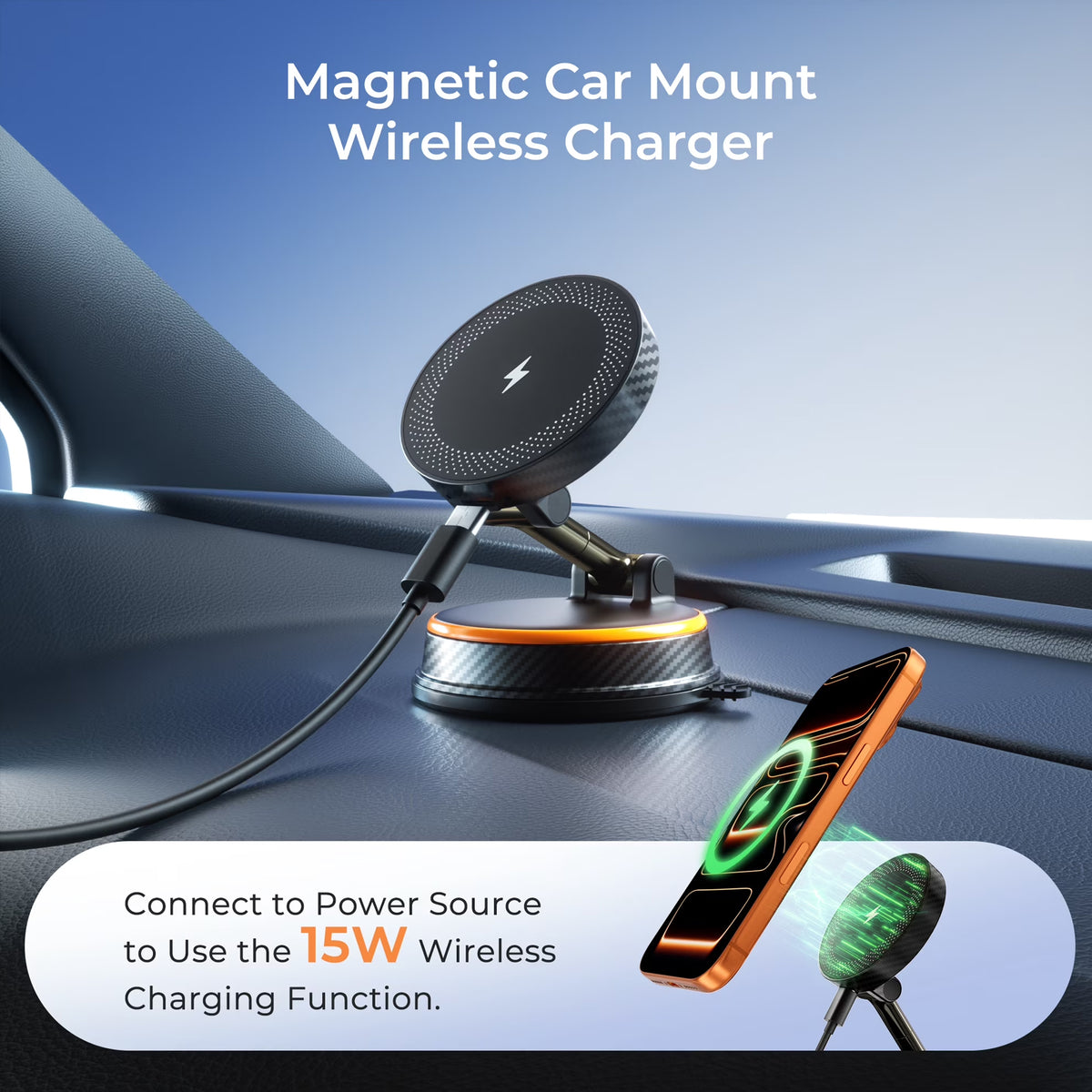 TECPHILE - 2 IN 1 360° Vacuum Magnetic Phone Holder with Wireless Charging