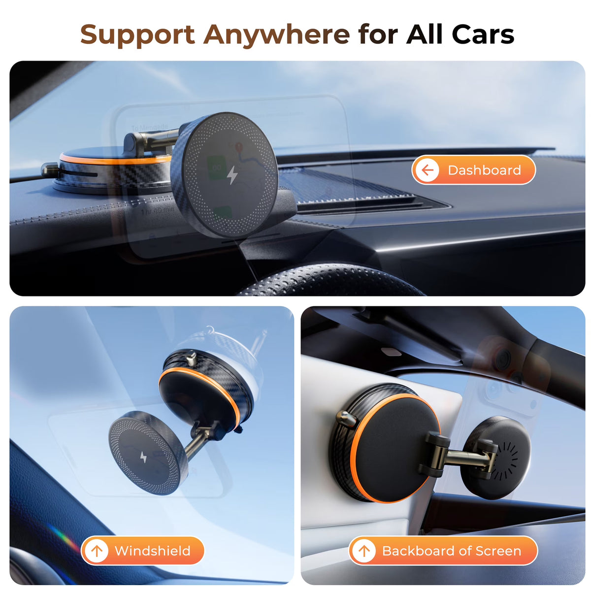 TECPHILE - 2 IN 1 360° Vacuum Magnetic Phone Holder with Wireless Charging