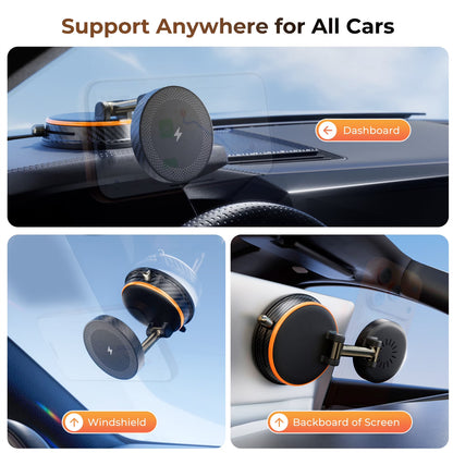 TECPHILE - 2 IN 1 360° Vacuum Magnetic Phone Holder with Wireless Charging