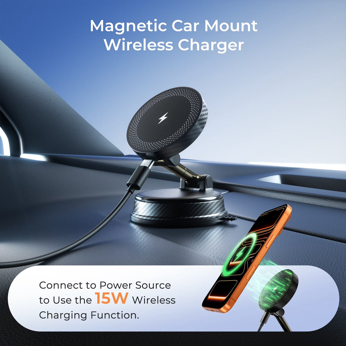 TECPHILE - 2 IN 1 360° Vacuum Magnetic Phone Holder with Wireless Charging