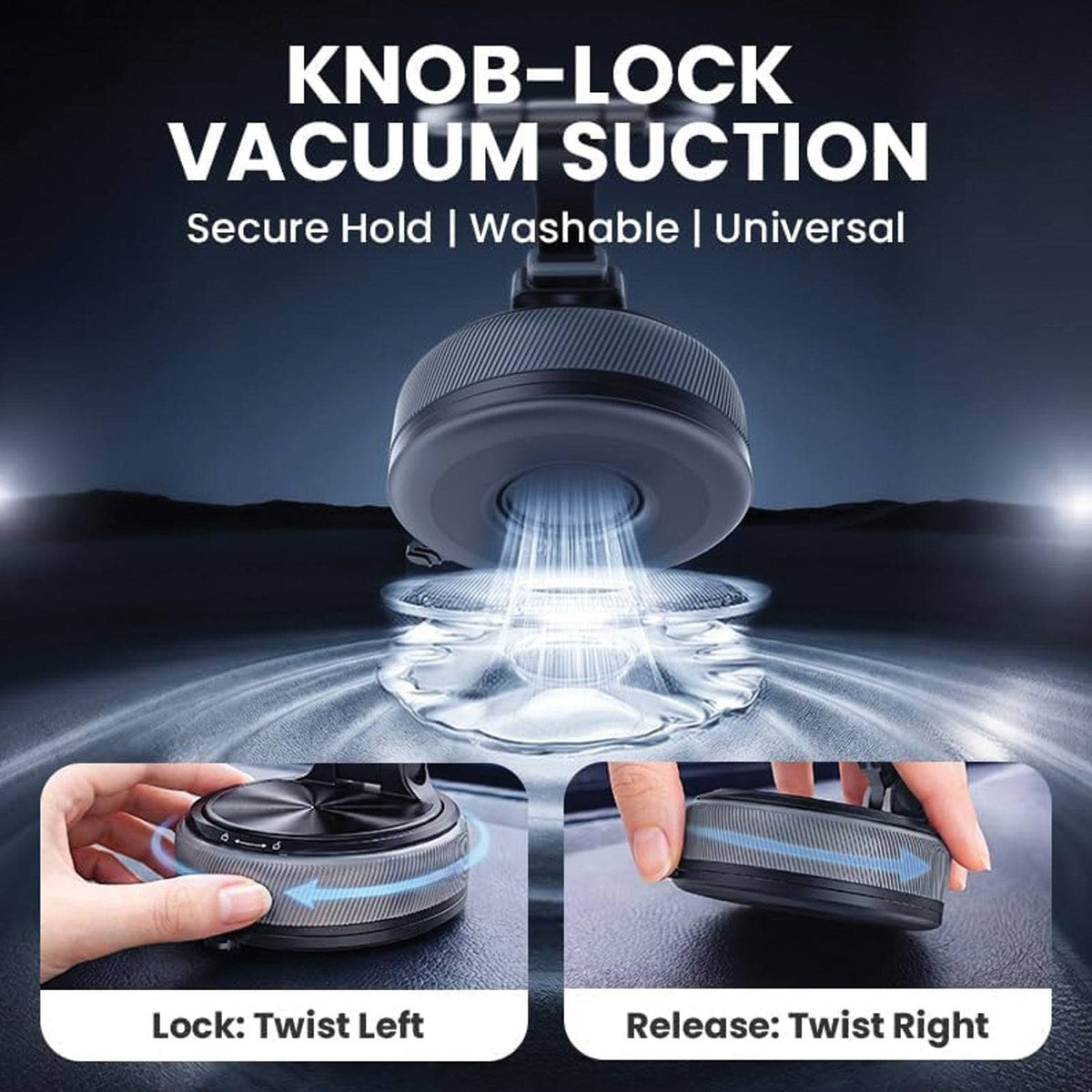 2 IN 1 360° Vacuum Magnetic Phone Holder for Car, MagSafe Compatible Mobile Stand, Detachable Ring, 360° Triple Axis Windshield Holder, N52 Strong Magnet Compatible with iPhone & All Smartphones