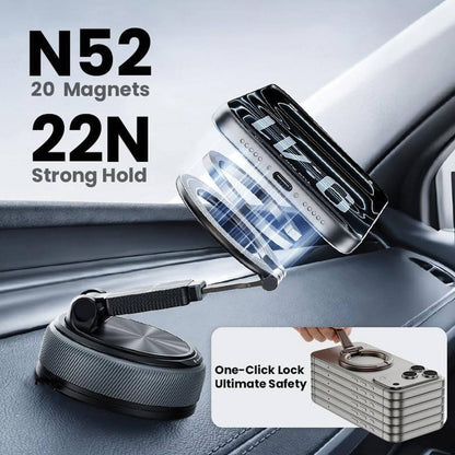 2 IN 1 360° Vacuum Magnetic Phone Holder for Car, MagSafe Compatible Mobile Stand, Detachable Ring, 360° Triple Axis Windshield Holder, N52 Strong Magnet Compatible with iPhone & All Smartphones