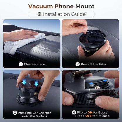 TECPHILE - 2 IN 1 360° Vacuum Magnetic Phone Holder with Wireless Charging