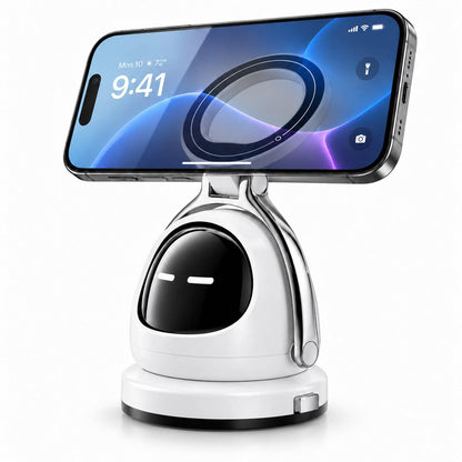 magnetic vacuum car phone holder with a smartphone showing a dynamic background and digital graphics