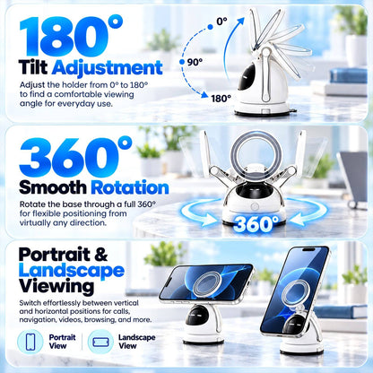 portable car phone holder with a detachable magnetic base, 360-degree rotation, and face rotation for expressive interaction