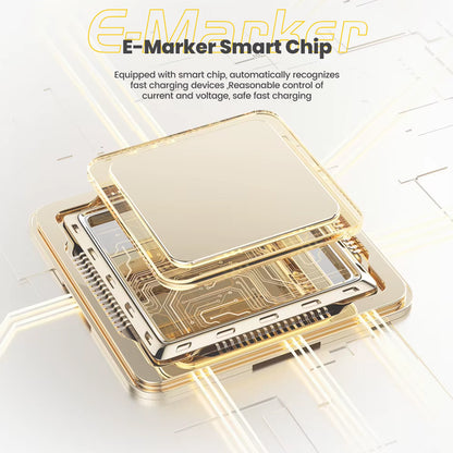 TECPHILE USB4 Cable features E-Marker smart chip for safe fast charging, auto-detecting voltage and current for optimal performance.