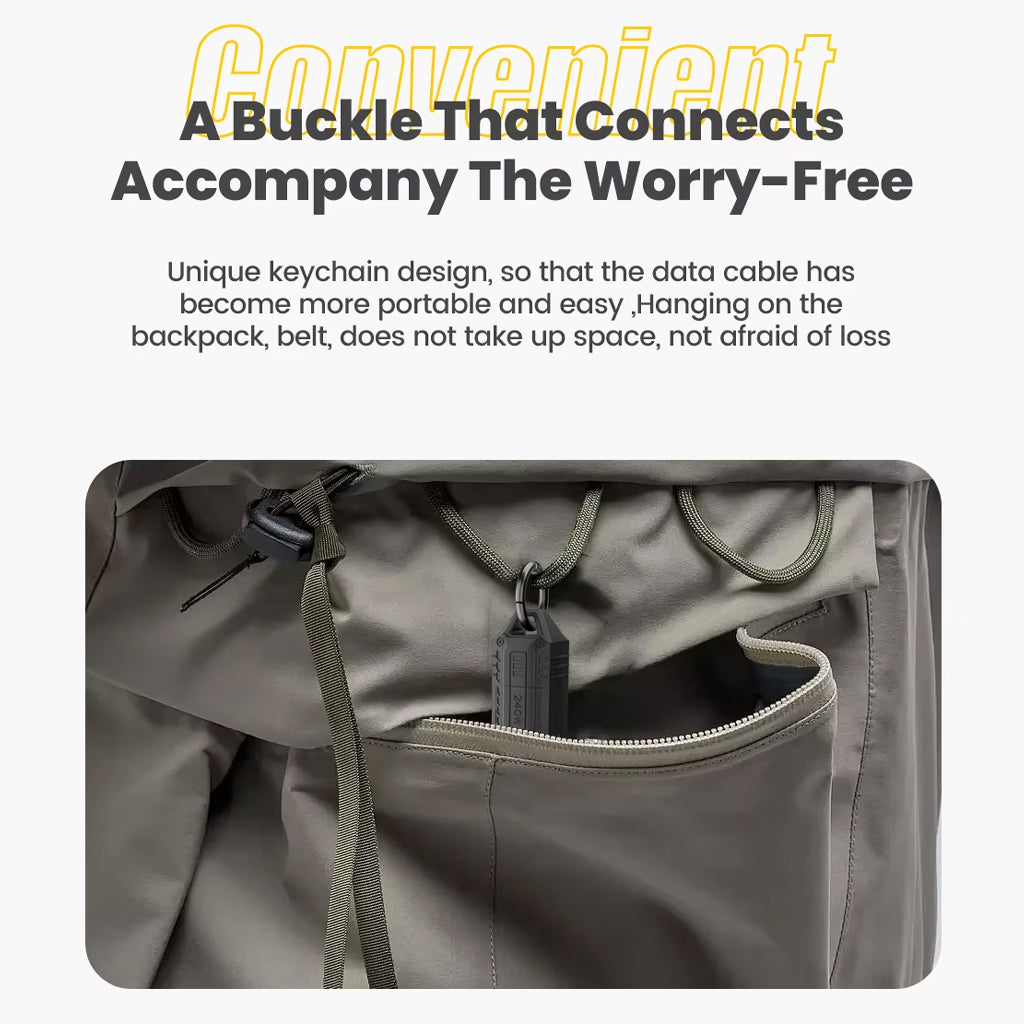 TECPHILE USB4.0 Cable with keychain buckle design, perfect for attaching to backpacks or belts for secure and convenient portability.