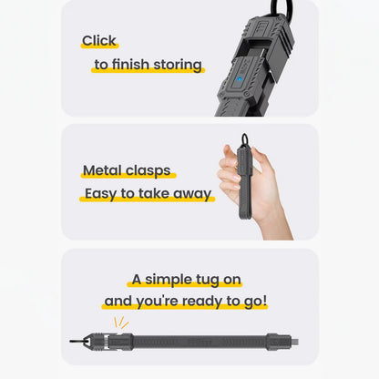 TECPHILE USB4.0 Cable with click-to-store design and metal clasp, offering easy portability and quick deployment for on-the-go use.