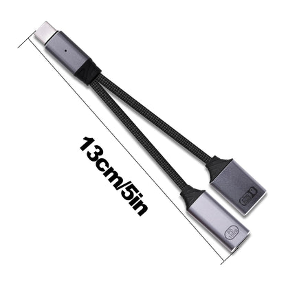 TECPHILE OTG Splitter Cable with 13cm length, featuring dual USB-A and USB-C female ports for compact and efficient connectivity.