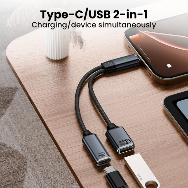 TECPHILE- 2-in-1 Type-C to 100W PD USB C/USB-A OTG Splitter Cable (13CM) - 8