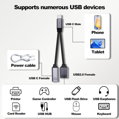 TECPHILE OTG Splitter Cable supports multiple USB devices including printers, game controllers, flash drives, and USB hubs for versatile use.