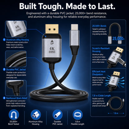 TECPHILE USB Type C to Mini Display Port/ Display Port Cable