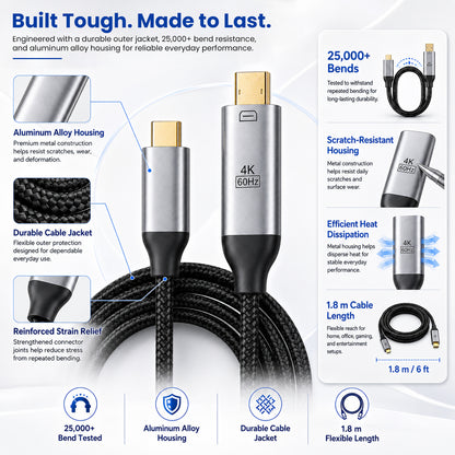 TECPHILE USB Type C to Mini Display Port/ Display Port Cable