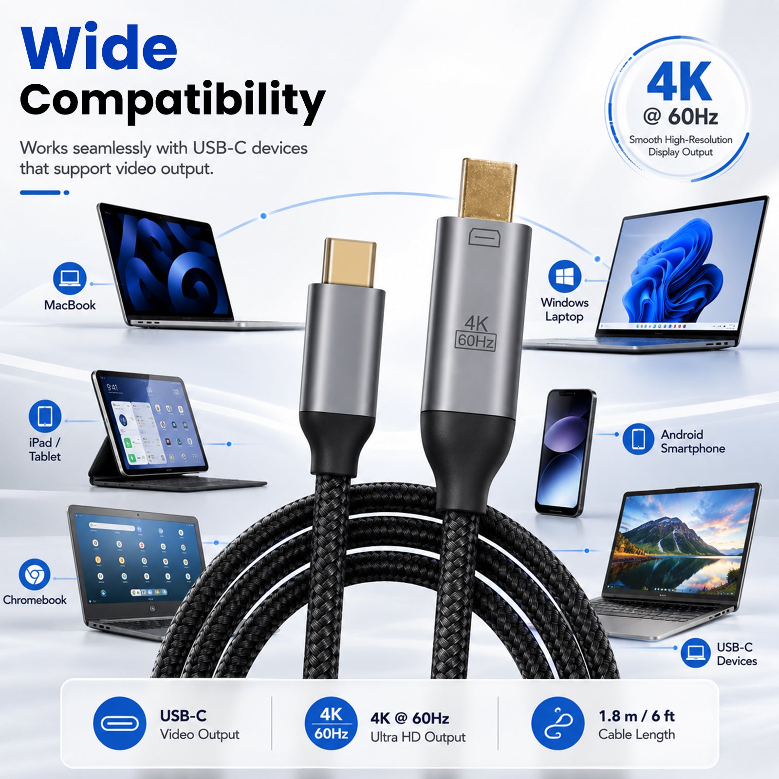 TECPHILE USB Type C to Mini Display Port/ Display Port Cable