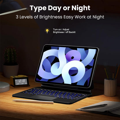 Backlit keyboard with 3 brightness levels on MK-M7112 Magic keyboard case for Xiaomi Pad 7 / 7 Pro, perfect for night typing.
