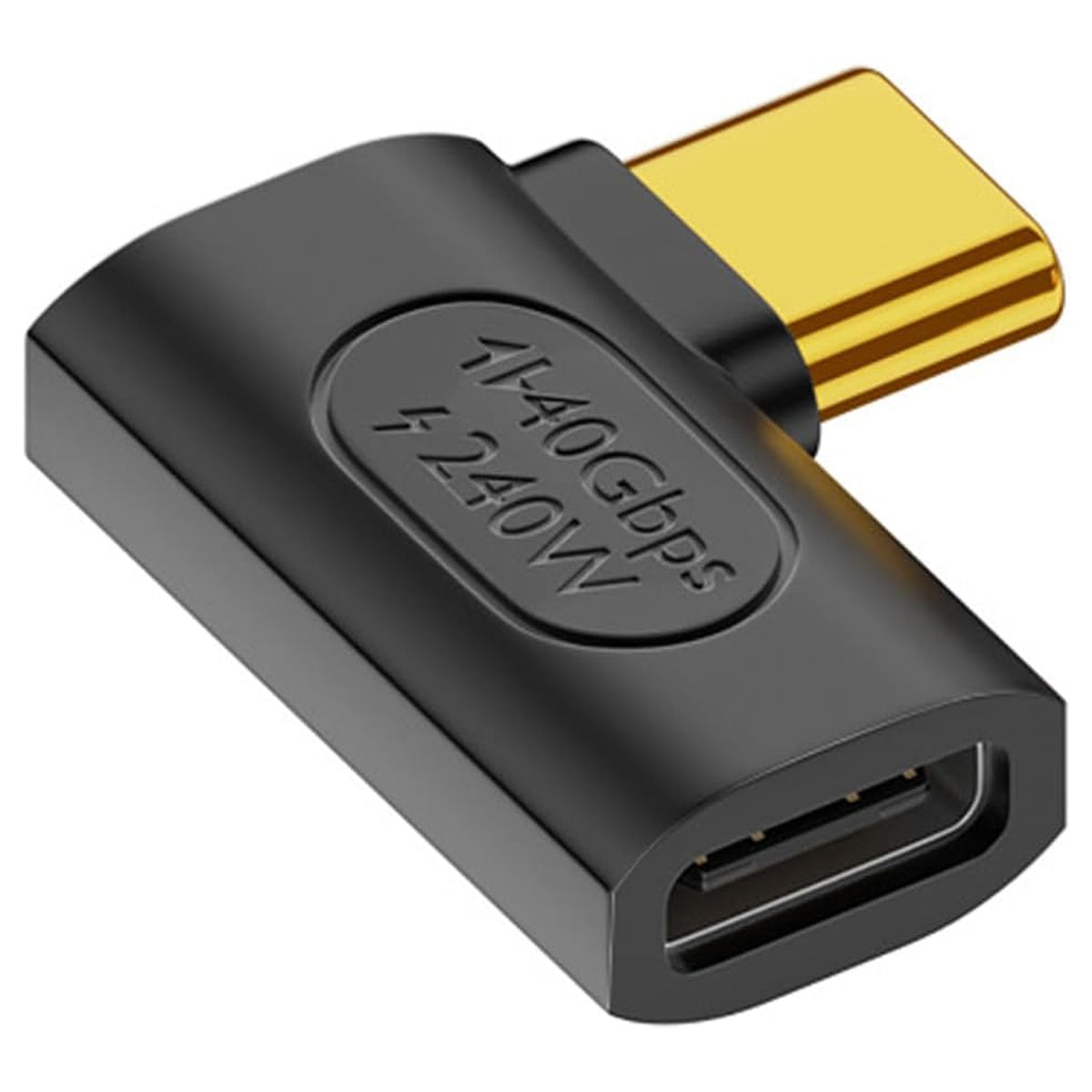 Black USB C adapter with gold-plated connector and embossed text, designed for high-speed data transfer and multimedia connectivity