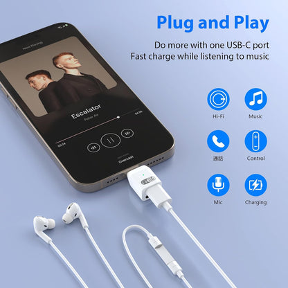TECPHILE- 2-in-1 Type-C to Lightning Headphone Adapter with 45W Fast Charging