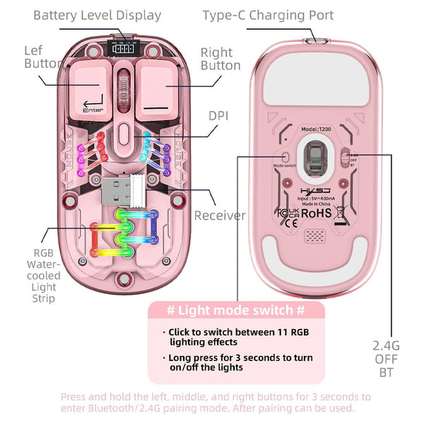 TECPHILE - M111 Transparent Dual Mode Wireless Bluetooth Mouse - 24