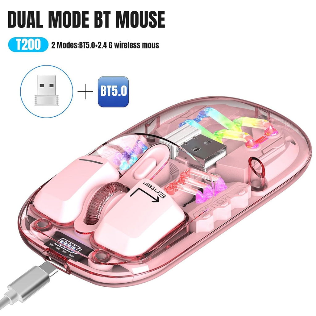 wireless bluetooth mouse transparent peach rgb light dual mode