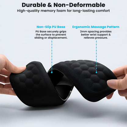 Durable TECPHILE memory foam wrist rests with non-slip PU base and ergonomic massage pattern for long-lasting typing comfort.