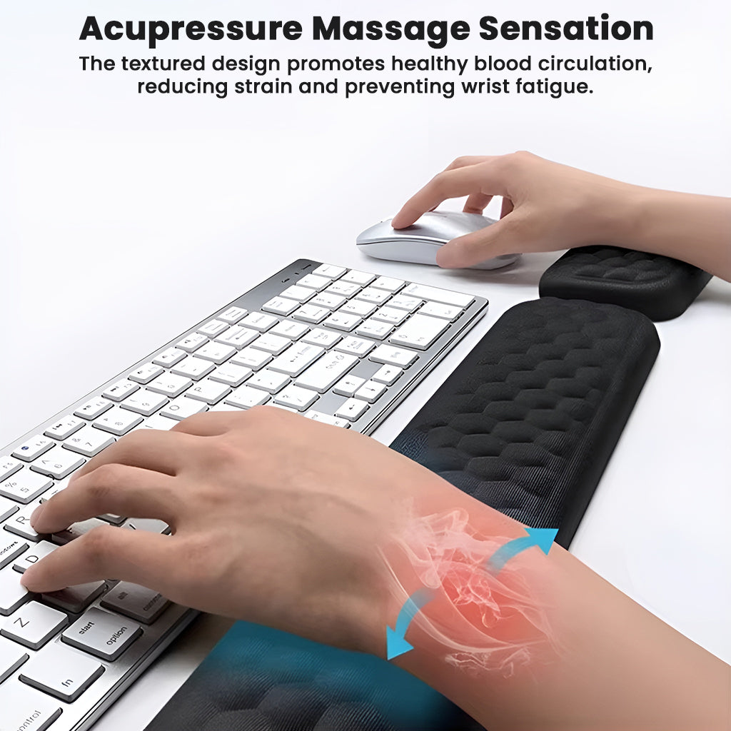 TECPHILE wrist rest set with acupressure massage texture promotes blood circulation and reduces wrist fatigue during typing.