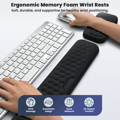 Ergonomic TECPHILE memory foam wrist rests provide wrist massage, breathable comfort, and healthy positioning for keyboard and mouse use.