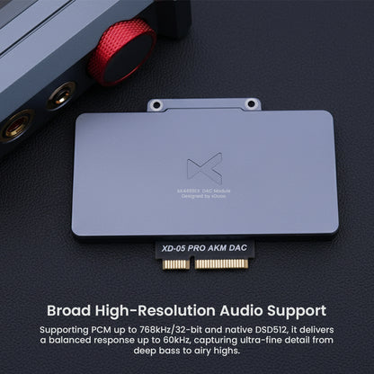 xDuoo XD05 Pro DAC Card supports PCM up to 768kHz/32-bit and DSD512, offering ultra-fine detail and balanced audio from deep bass to airy highs.