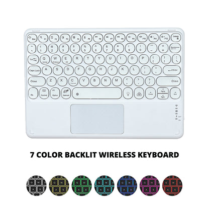 TECPHILE 250D Wireless Keyboard with 7 color backlight options displayed in a circular layout.