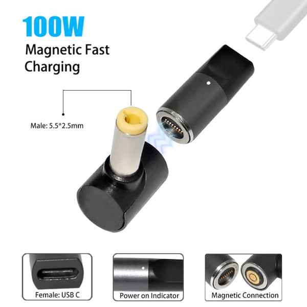 TECPHILE - 100W Magnetic Charging Cable with Adapter for Laptops - 4