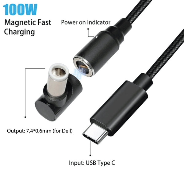 TECPHILE - 100W Magnetic Charging Cable with Adapter for Dell Laptop - 11